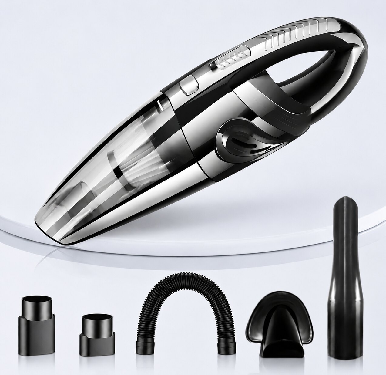AeroClean Pro cordless handheld vacuum in Black Silver with full attachment kit